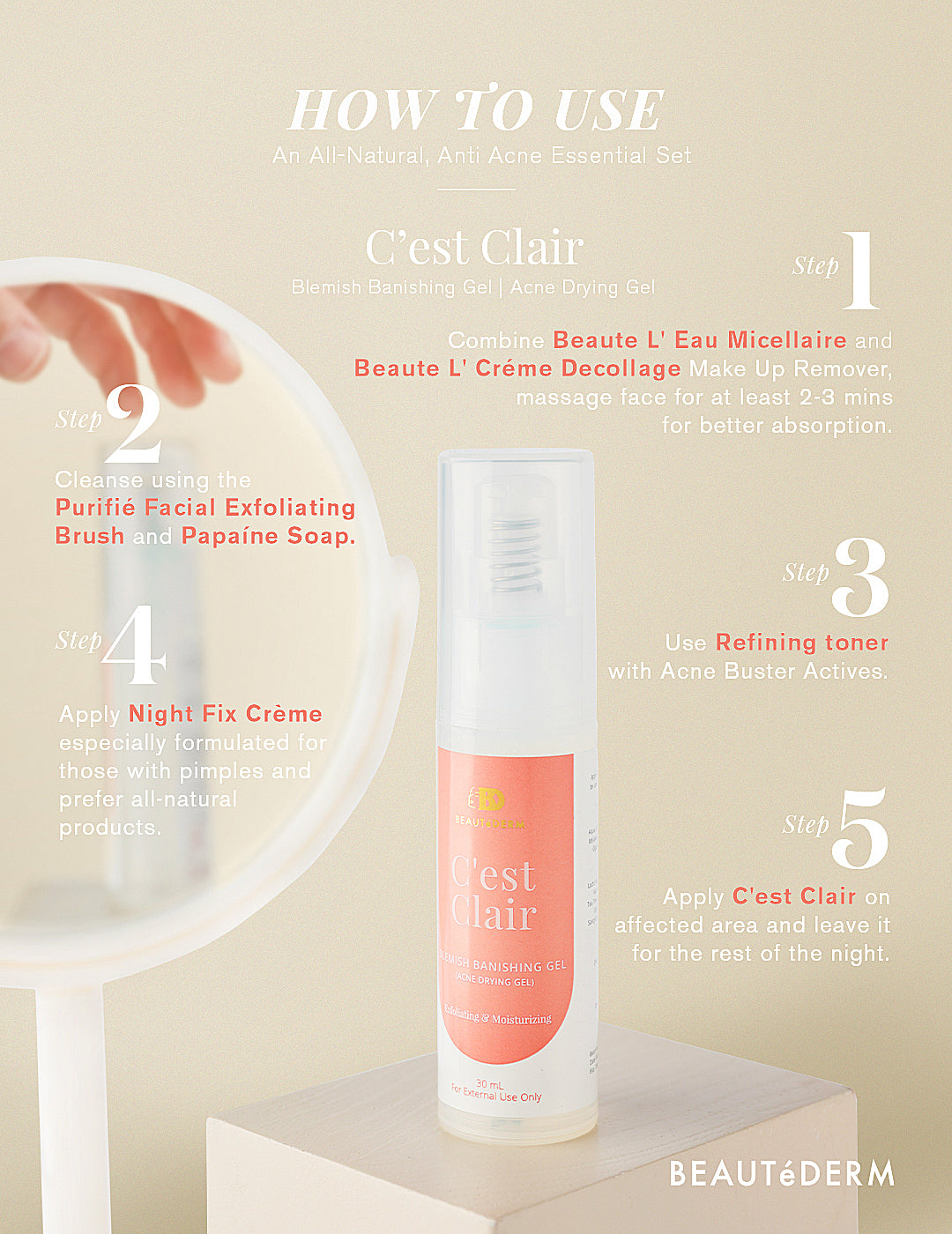 Beautederm Cest Clair Acne Drying Gel Direction How to use