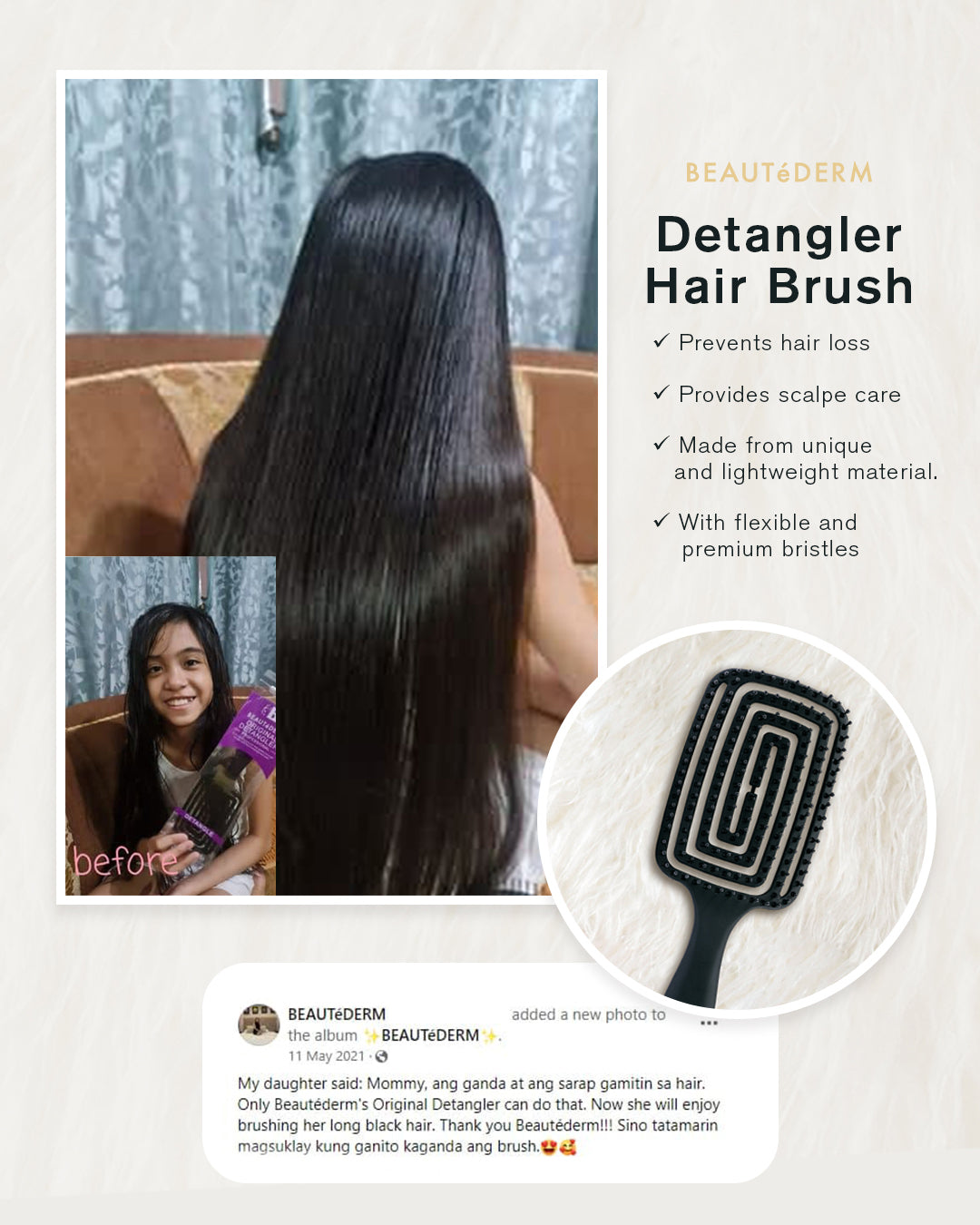 Beautederm Detangler Hair Brush Feedback Testimony