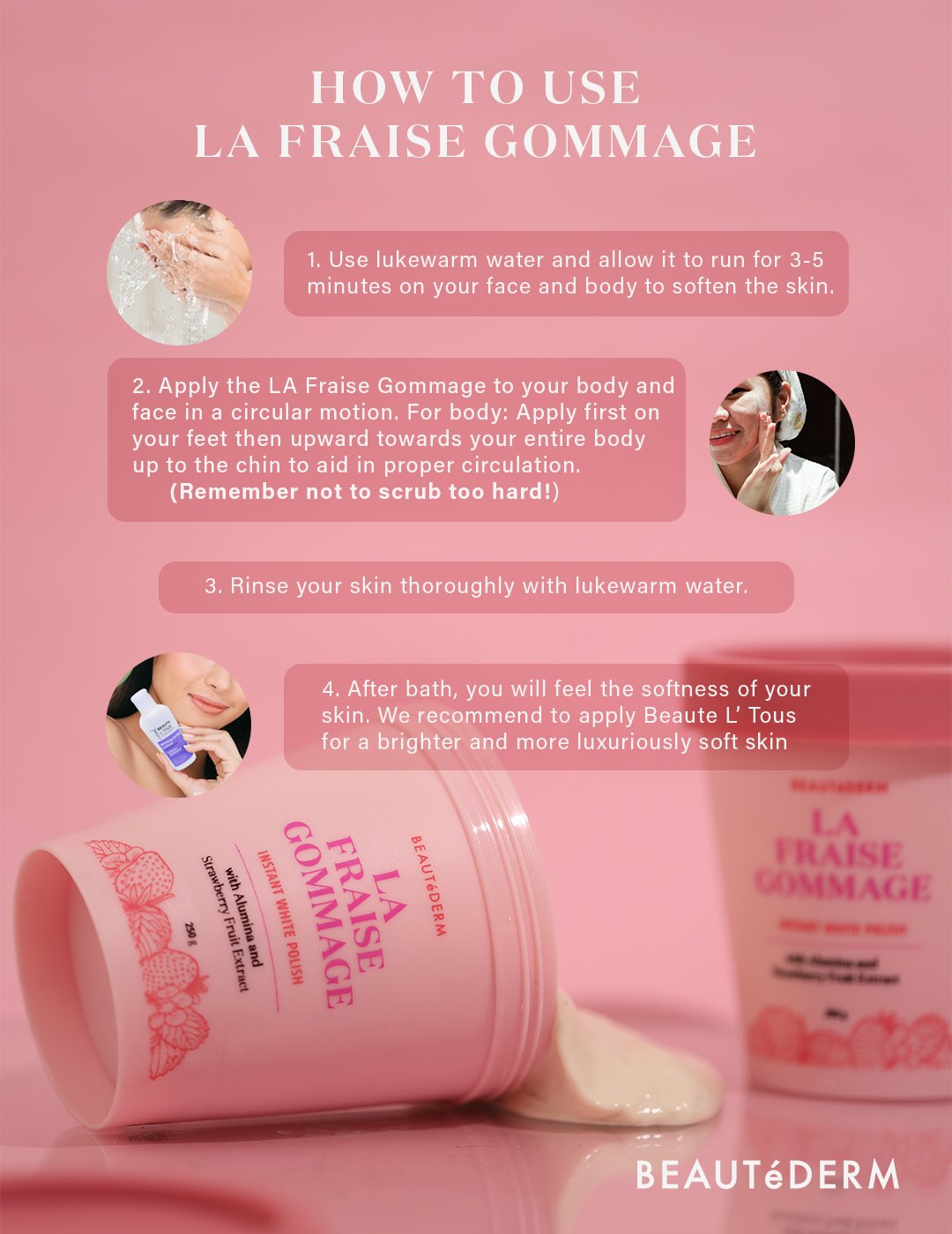 Beautederm La Fraise Gommage Instant White Polish Scrub Direction how to use