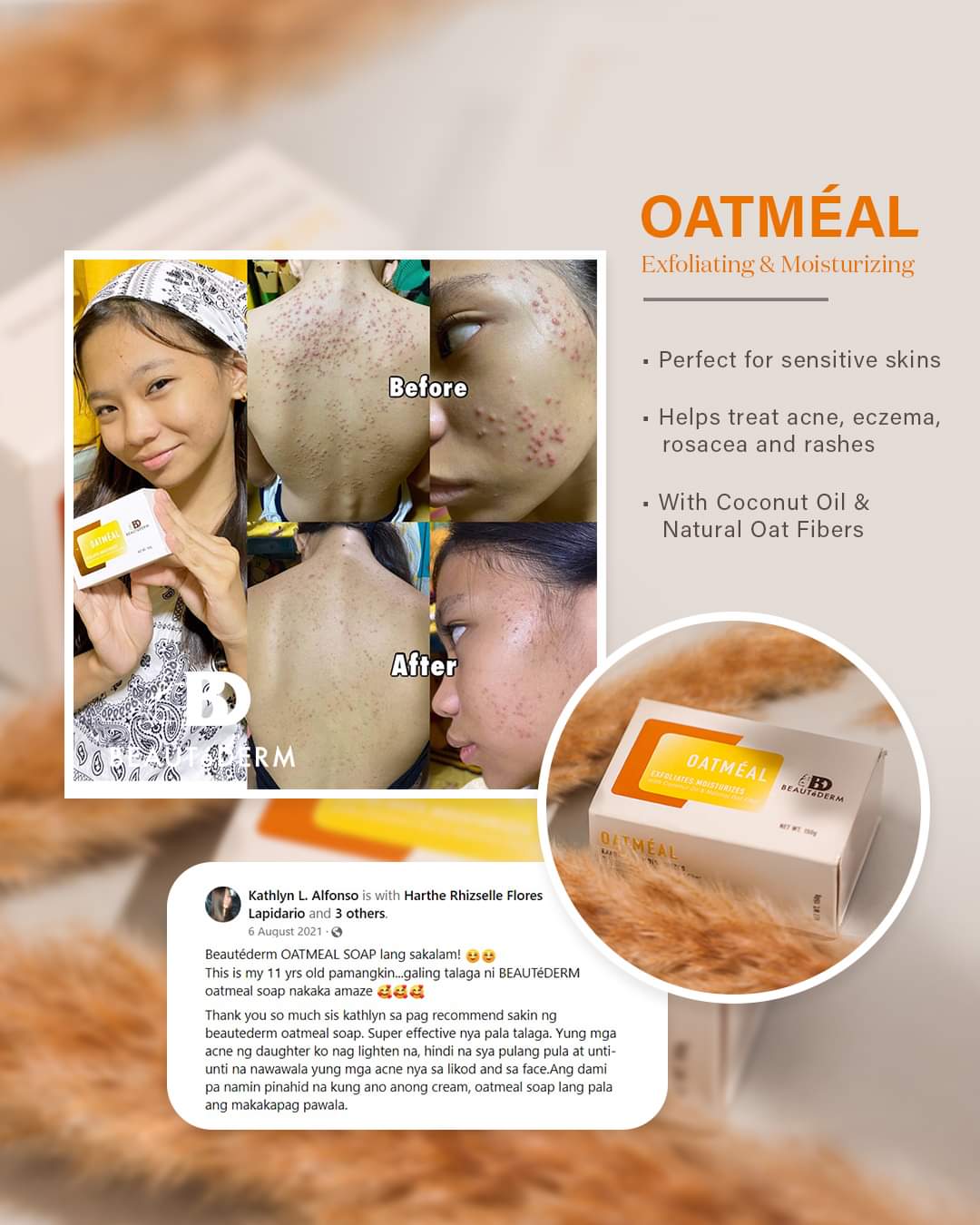 Beautederm Oatmeal Soap with Coconut Oil & Natural Oat Fiber Story Testimonial
