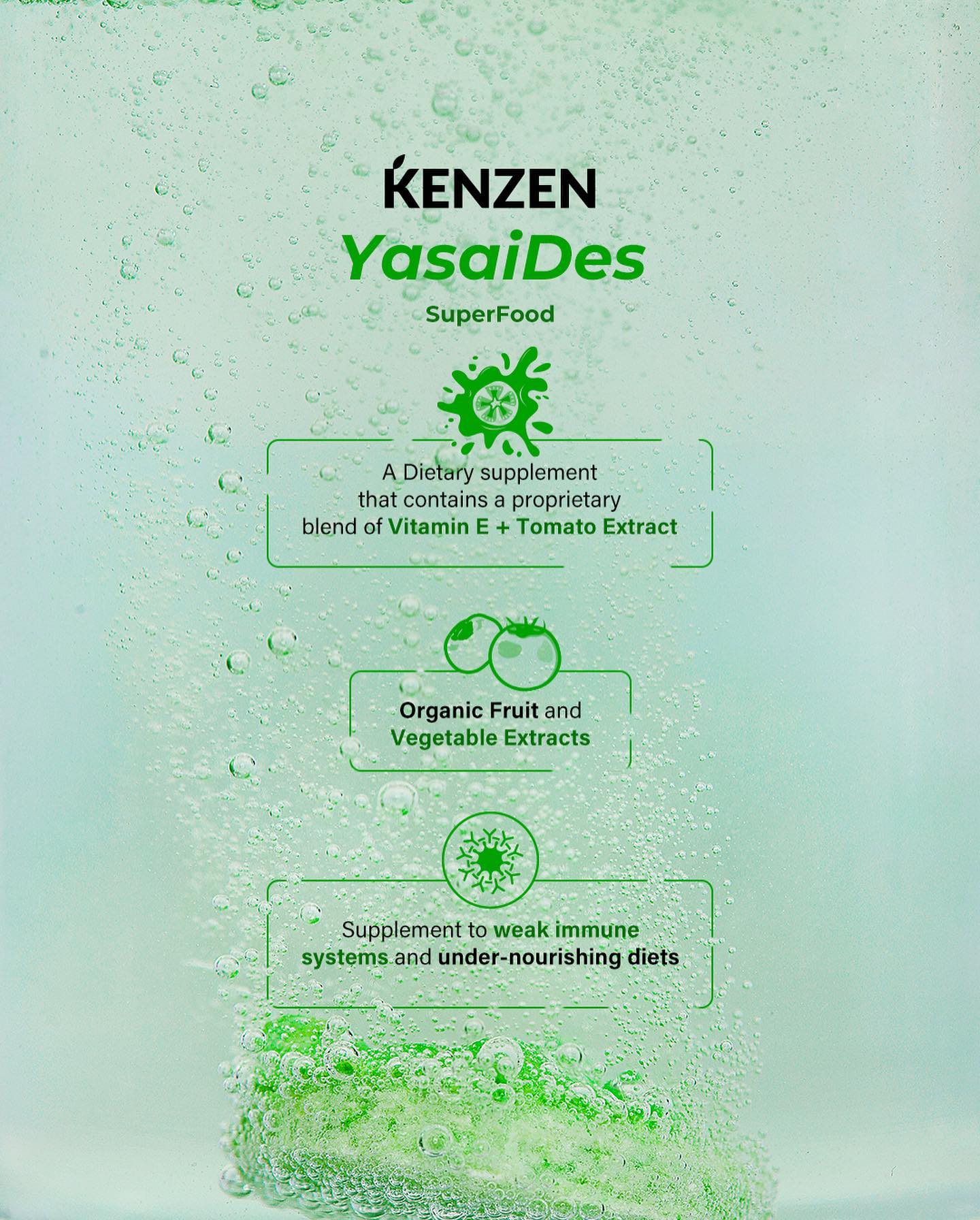 Beautederm Supplements Kenzen Yasaides 20 Effervescent Tablets Organic Food Vegetable Extracts